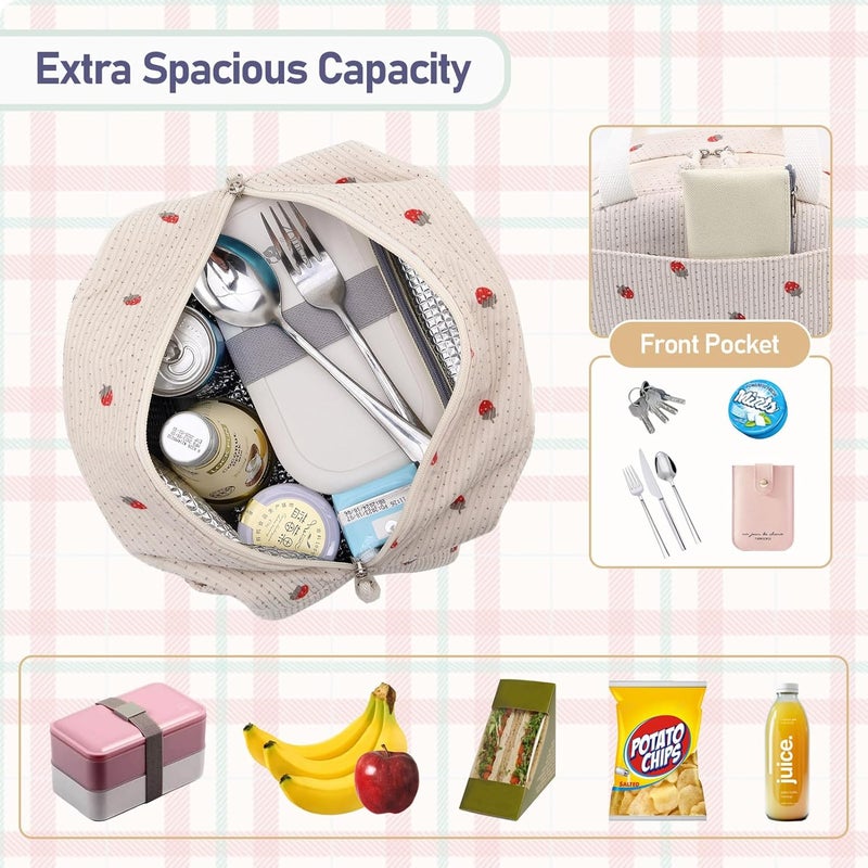 Baglemon Lunch Bag for Women Men Cute Corduroy Lunch Tote Bags Reusable Insulated Lunch Box Large Capacity Reusable Insulated Cooler for Work/Picnic/Travel - Image 2